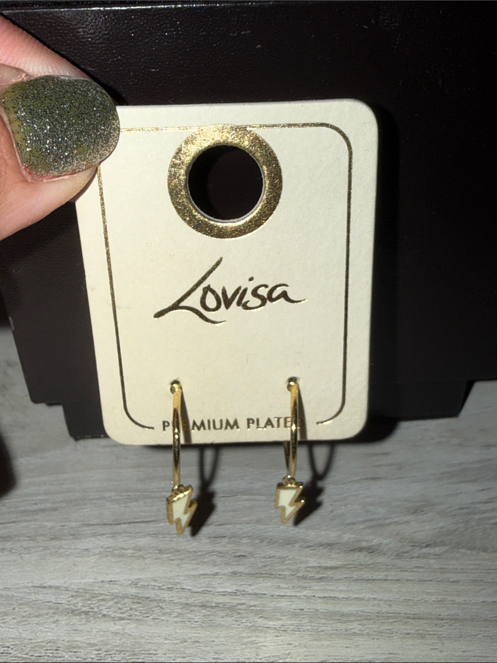 Gold Hoop- White Lightning Bolt Earrings